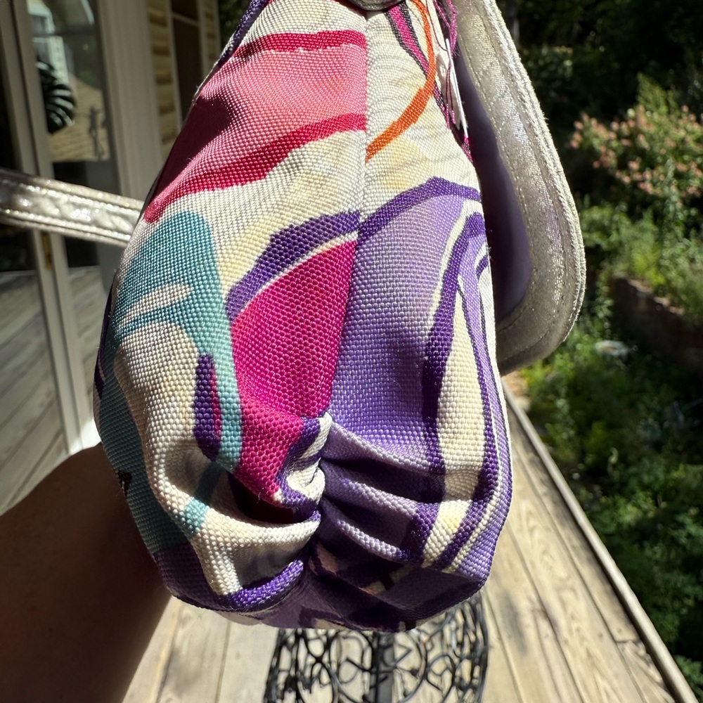 Coach Poppy Graffiti Glam Canvas Shoulder Bag Multi Color Metallic Silver Trim - Picture 6 of 6